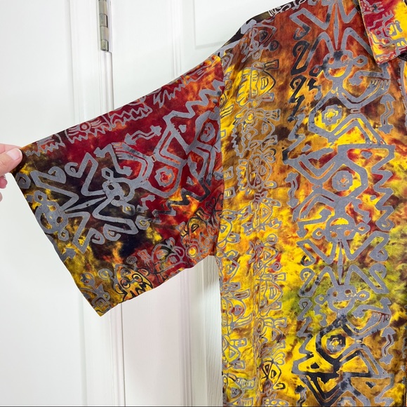 Ann Tjian x Kenar Abstract Multicolor Rayon Short Sleeve Button Down Shirt Sz S - Picture 4 of 6